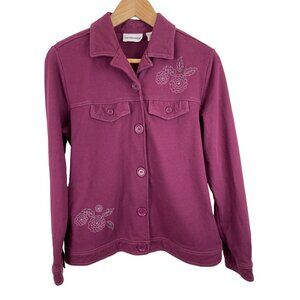 Breckenridge Womens Size Small Burgundy Button Up Embroidered Jacket